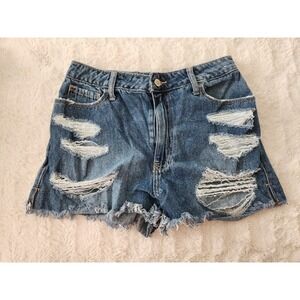 Hollister Ultra‎ High-Rise Vintage Relaxed Mom Short 5 W27 Distressed Denim 3"